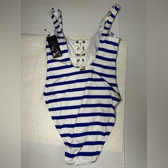 LAUREN Ralph Lauren Port Stripe Lace Side Tank One-Piece Coastalcore Beachy 6 - Picture 13 of 14